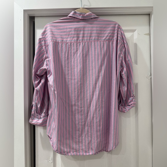 Zara Striped Poplin Shirt – Pink | Size M - Picture 3 of 4